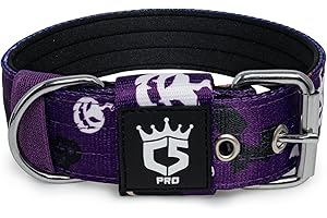 TSPRO Tactical Dog Collar 1.5 Inch Wide Thick Dog Collars with Heavy Duty Metal Buckle, Durable, Strong, Adjustable for Medium to Large Dogs (Halloween Purple M)