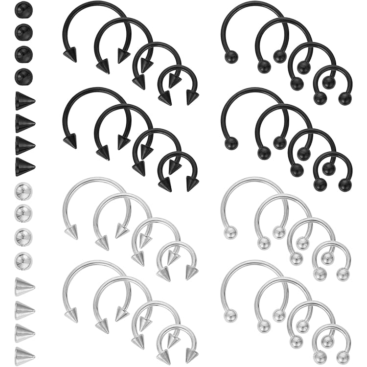 8 stuks 16 g roestvrijstalen neusringen scharnierende naadloze neus piercing hoefijzer piercing sieraden, schelp helix toren lip kraakbeen oorbel voor vrouwen mannen, 6/8/10/12 mm, Roestvrij staal