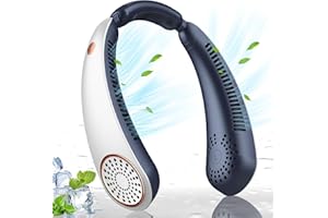 dovecina Ventilatore USB, Ventilatore da Collo Portatile, Con 5200mAh Ricaricabile Batteria, 3 Velocità Ventilatore Collo Senza Lama per Ufficio,Viaggi, Aria Aperta e Sport (Bianco E Blu)