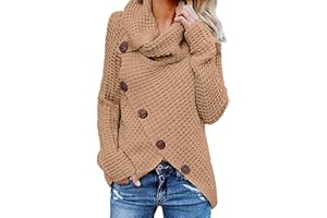 SUSENSTONE Sweatshirt Femme Chemisier Pin Up Chic Pull Femme Pas Cher A La Mode Ample Pull Tricoté AsyméTrique Col Roulé Sexy LâChe Solide Wrap Tops Manche Longues Cardigan Casual