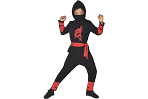 amscan dziecięcy smok Ninja Warrior kostium, Czarny, 8-10 Lat