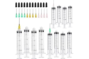 TOPBELIEF 12 Pezzi Siringhe 5ML 10ML 20ML Siringa Aspira Liquidi Siringhe Con Ago Siringa Di Plastica Siringhe Di Misurazione Siringa Per Animali Domestici Con Ago 17G 18G 20G Industriale Laboratorio