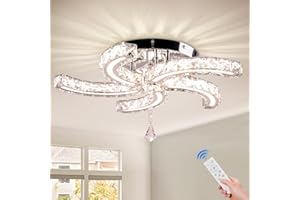 Finktonglan 19.7" Dimmable Crystal Chandeliers, Modern Crystal Ceiling Light, Remote Control and Smart APP Control, LED Flush Mount Chandeliers Ceiling Light for Dining Room Living Room Bedroom