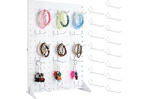 VACONICO Peg Board Display Stand with 15 Hooks, Desk Metal Pegboard Shelf for Craft Shows & Fairs, Retail Stores, Vendors Arts and Crafts Finishing - 17x13Inch & White