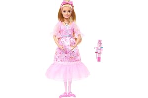 Barbie i Nötknäpparen Clara ballerinadocka | Med rosa satin-klänning, puffärmar, rörliga vrister och nötknäppare, JLW51
