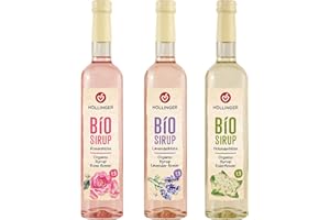 Höllinger Bio Sirop Floral, Lot de 3 Bouteilles en Verre de 500ml, Fleurs de Sureau, Rose et Lavande, Sirop Biologique Sans Alcool, Dilution 1:9