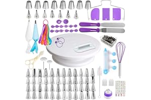 FUEEGUE 137 Pcs Kit de pâtisserie Plateau Tournant de Gâteau DIY Ustensiles Kits Décoration pour Glaçage, Déco, Poches, Douilles ect