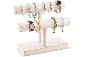 Procase Soporte para Pulseras de 2 Niveles, Torre Organizadora de Madera de Joyería Estante de Almacenamiento para Venta para Relojes Pulseras -Blanco