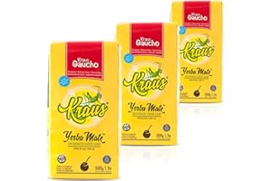YERBOX Kraus Yerba Mate Tè Gaucho Sin Palo 1.5kg (500g x 3) + Campione Regalo (40g):Ricco di antiossidanti e vitamine, accelera il metabolismo, senza zucchero | Argentina