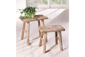 ‎DEKOLEIDENSCHAFT Dekoleidenschaft 2 Holz-Hocker Rustikal im Antik Stil, Blumenständer, Blumenhocker, Gartendeko, Sitzhocker, Fußhocker, Pflanzenhocker, Pflanzenständer, Dekohocker