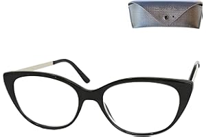 Mini Brille Okulary do czytania blokujące niebieskie światło kocie oko, bezpłatne etui, plastikowa ramka z metalowymi zausznikami, damski filtr przeciw niebieskiemu światłu