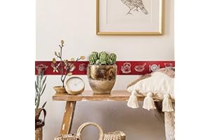 funlife Wallpaper Border Stickers, Self Adhesive Ceiling Borders, Cooking Utensils Skirting Wall Waist Line for Kitchen DIY Decorative, 10x600cm, Brushed Red