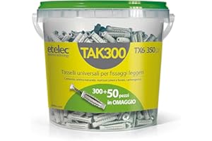 Etelec Secchiello Box 350 Tasselli Universali TX6 Nylon 6X30 mm Vite 4,5x40 mm 300 + 50 Omaggio Kit 350 Pz TAK300