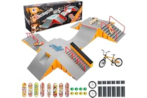 Tlater Mini Finger Skateboard Park Kits, 14 in 1 Finger Skateboard Ramp Set con 14 rampe, 8 Fingerboards, 1 Finger Bike, giocattolo educativo fai da te per bambini