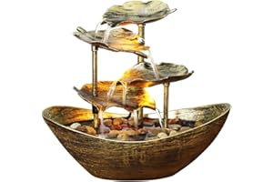 SCOOVY Fontana D'acqua Da Tavolo, Decorazione Per Fontana Da Tavolo Con Foglia Di Loto A 4 Livelli, Pompa Automatica Per Fontana Da Tavolo USB Con Interruttore Di Alimentazione, Fontana Da Tavolo Per Interni