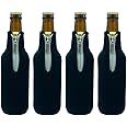 Wommty 4 Pack Neoprene Zipper Beer Coolers Coolies Insulator Beer Bottle Koozies Holder for Bar, Birthday Party, Picnics, Outdoor Activities, 330ML(11.6 Oz) (Black)
