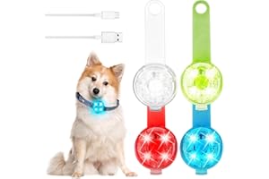 GAOUTO 4 Stück Sicherheit Haustier Lichter: Sicherheits LED Blinklicht USB Wiederaufladbar mit 3 Blinkmodis, Wasserdichte LED Licht Leuchtanhänger für Hunde Katzen nächtliche Nachtspaziergänge Camping