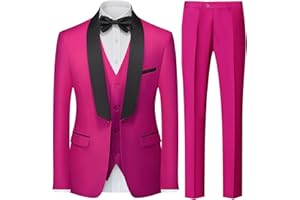 KUDORO Costume Homme 3 Pièces Slim Fit Mariage Business Smoking d'affaires à Un Bouton pour Fête Bal Blazer Veste et Pantalon Gilet
