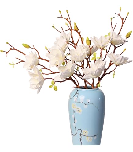 Ramo Di Magnolia Artificiale 75cm Con 4 Fiori Bianco Crema E Germogli - Decorazione Primaverile Fiorita | Artplants.de - 4