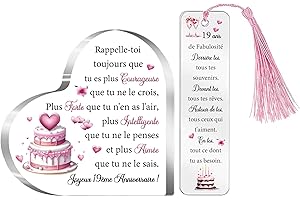 FCZIVA 19ème Cadeau Anniversaire19 Ans pour Elle Femmes Plaque Acrylique Signets Ensemble de 2 Pièces 19 Ans Cœur Panneaux Bureau Fille Amies Cousine Nièce Joyeux Dix-neuvième Inspirant Souvenirs