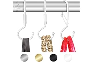 Blau Marité 6-Pack Twisted S-Shaped Hooks with Safety Buckle – Heavy-Duty Anti-Drop Hangers for Handbags, Tote Bags, and Briefcases – Fits Bars up to 1.2 inches in Diameter – White