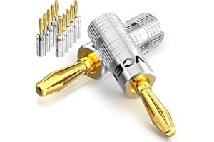 VCELINK 8 Unidades Conector Banana Chapado en Oro para Cable Speakon con 0,75-4 mm, 4x Rojo, 4x Negro, Conectores para Altavoces, Amplificadores y Otros Receptores de Audio (Modelo básico, 12)