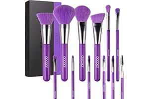 docolor Makeup Brushes 10Pcs Makeup Brush Set Premium Synthetic Wood Handle Make Up Brushes for Powder Kabuki Foundation Contour Concealer Eye Shadow Blending Liner，Neon Purple