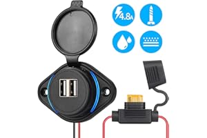RUPSE Car USB Socket, Dual 5V/4.2A USB Car Charger Waterproof Power Outlet with switch & Blue LED Adapter for 12V/24V Car, Boats and Marine, Motorcycle, Truck, ATV, RV, Scooter