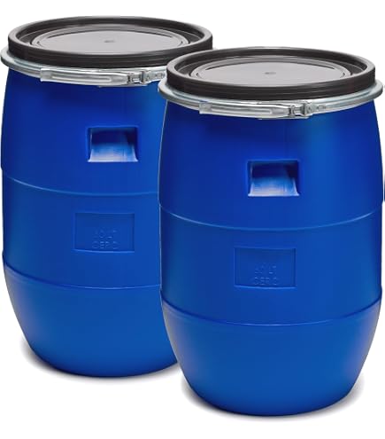 Garronda Lot De 2 Réservoirs Eau 60L - Fûts Alimentaires HDPE Sans BPA | Large Ouverture, Usage Jardin & Stockage