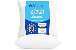 FLOWEN Oreiller 65x65 Lot de 2 pour Le Lit Coussins pour Dormir et Décoratifs Antiallergiques Anti-Acariens et Rafraichissant Taie d'oreiller Blanc en Coton et Polyest. Amovible et Lavable