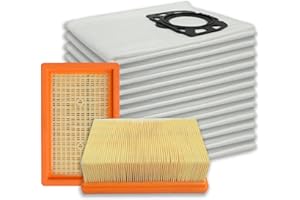 PUREBURG 2 Flachfilter mit 12 Staubsaugerbeutel Filterset kompatibel mit Kärcher WD4 WD5 WD6 WD5P WD6P Premium MV4 MV5 MV6 Staubsauger Teilenummer : 2.863-005.0 (KFI 4410) und 2.863-006.0(KFI 487)