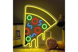 INEONLIFE Pizza Néon Acrylique LED Signe Alimentaire Forme Néon Signes pour Mur Jaune LED Pizza Néon Light Signe pour Chambre Restaurant Cuisine Partie Décoration