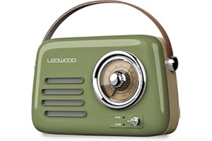 Radio Rétro Portable Ledwood Alma, FM, Bluetooth Entrée USB, Puissance 30W - Batterie 3,7V-1500mAh - Retro Vintage - Vert Olive