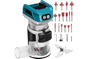 ROADTIME Cordless Router Compatible with Makita 18V Battery, 800W Brushless Wood Trimmer with 6 Speed, Straight Guide, Guide Wheel, 15 Milling Bits and Dust Duct, Palm Router for Woodworking (No Battery)