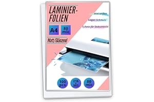 MK MARC KINDERMANN 100 matt-glänzende Laminierfolien - 1 Seite matt & 1 Seite glänzend (80 micron, A4)