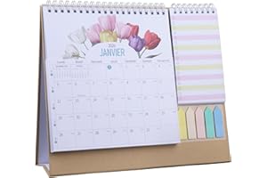 AMO HERMOSO Calendrier de Bureau 2026, Mensuel Planificateur avec les Jours Fériés Français, les Mini-notes, Calendriers avec Pochette Organisateur pour la Maison, les Étudiants et le Bureau