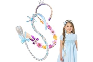 QIZHIQIAMY Perruque Princesse Enfant, 2 PCS Princess Long Perruque, Perruques Déguisement Fille, Tresses Cheveux Extensions, Accessoires de Costumes pour Halloween, Carnaval, Cosplay, Soirées à Thème (A)