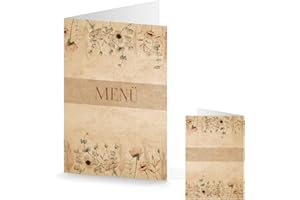 ‎LOGBUCH-VERLAG Logbuch-Verlag 20 Menükarten zum Bedrucken - Hochzeitsdeko Menü Karte Speisekarte DIN A5 boho vintage Restaurant Deko