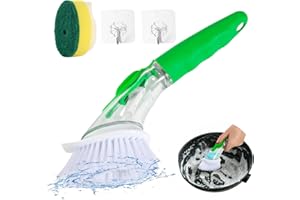 Aotfusd Spülbürste mit Spülmittelspender, 2 in 1 Mehrzweck Spülbürste mit 1 austauschbaren Schwammköpfen, Spülbürste mit Seifenspender für Topf, Pfanne, Spüle Reinigung (Grün)