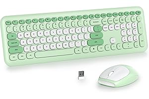SOLIDEE Combo Tastiera e Mouse Wireless Colorato,tastiera per macchina da scrivere retrò 2.4GHz,104 Tasti con Tastierino Numerico,Tastiera a Membrana Silenziosa(Americana QWERTY)(Pro Green)