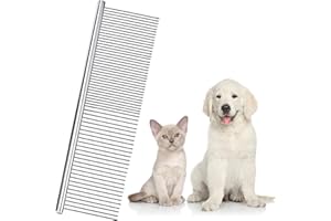 BOAO Peigne d'Animaux de Compagnie en Acier Inoxydable - Toilettage pour Chiens et Chats à Dents Rondes - Idéal pour Cheveux Emmêlés (19 x 5 cm)