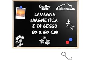 Creative Home Magnetica Lavagna per Gesso 80 x 60 cm (+/- 2) | Lavagna da Parete Nera con Cornice Legno | Bacheca Parete Gessetti - Lavagna Cancellabile | per Scuola, Casa, Ufficio, Cucina per Bambini