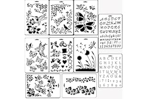 Tucireat Plantilla de Flores 10 Piezas Plantillas para Pintar Stencil Plantillas Plantillas de Dibujo Plantilla Letras Plantillas para Pintar Muebles Plantillas de Letras para DIY Pinturas