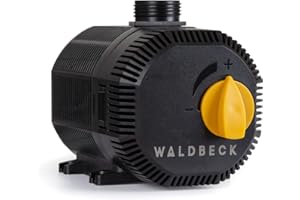 Waldbeck Nemesis T35 Teichpumpe, 35 Watt, Maximale Förderhöhe: 2m, 2300 l/h Durchsatz, Schutzklasse IPX8, Schutzkontaktstecker für den Außengebrauch, Anschlüsse: 3/4'' und 1'',Netzkabel mit 10m Länge