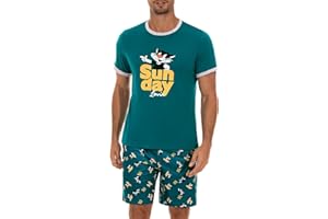 Demegimi Pijama Hombre Algodón Pijama de Verano Divertido Hombre Conjunto Pijama Hombre Verano Manga Corta Pijamas para Mangas Camiseta Cortas con Bolsillos