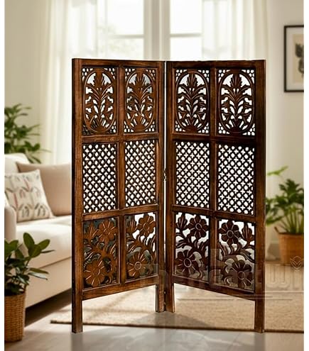 Decorative Room Divider Panel, Brown Wood Frame with White