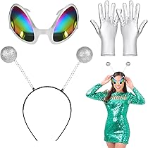 2 Sets D'accessoires Déguisement Alien - Lunettes Vertes Et Bandeaux Tête Pour Halloween Et Fêtes