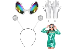 Ainiv Alien Headband And Glasses, Alien Antenna Headband Rainbow Lens Sunglasses, Hairband Shading Mirror Novelty Costume Party Favors Accessories for Adult Halloween
