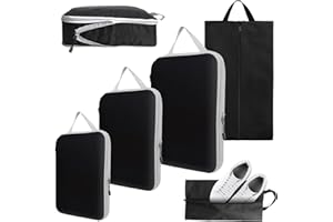 UMILKI Torby kompresyjne, 4 sztuki, zestaw kostek kompresyjnych, zamek błyskawiczny, wodoodporne kostki do pakowania, zestaw organizerów z kompresją do plecaka i walizki, kolor czarny