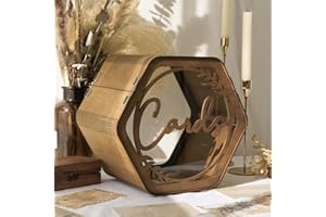 OurWarm Wedding Card Box for Party, Hexagon Brown Wedding Card Boxes for Reception, Wooden Wedding Box for Cards and Money, Rustic Graduation Gift Card Box for Wedding Decor Baby Shower Birthday